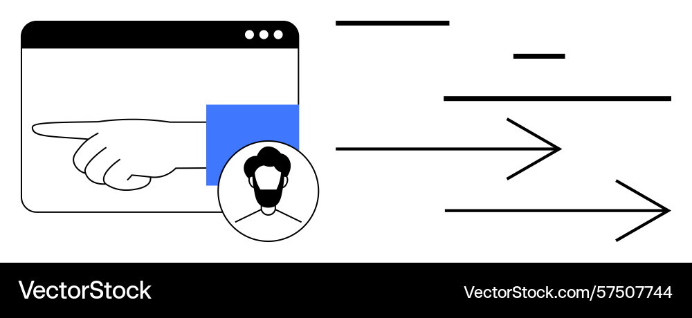 Hand pointing with profile icon and directional Hand pointing with profile icon and directional Vector Image
