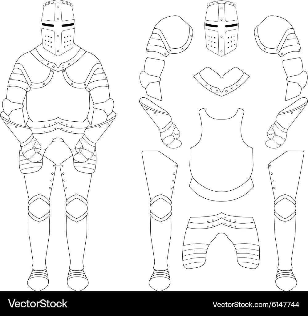 Medieval templar knight armor set contour Vector Image