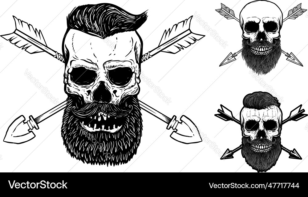 Set of skulls with crossed arrows design element Vector Image