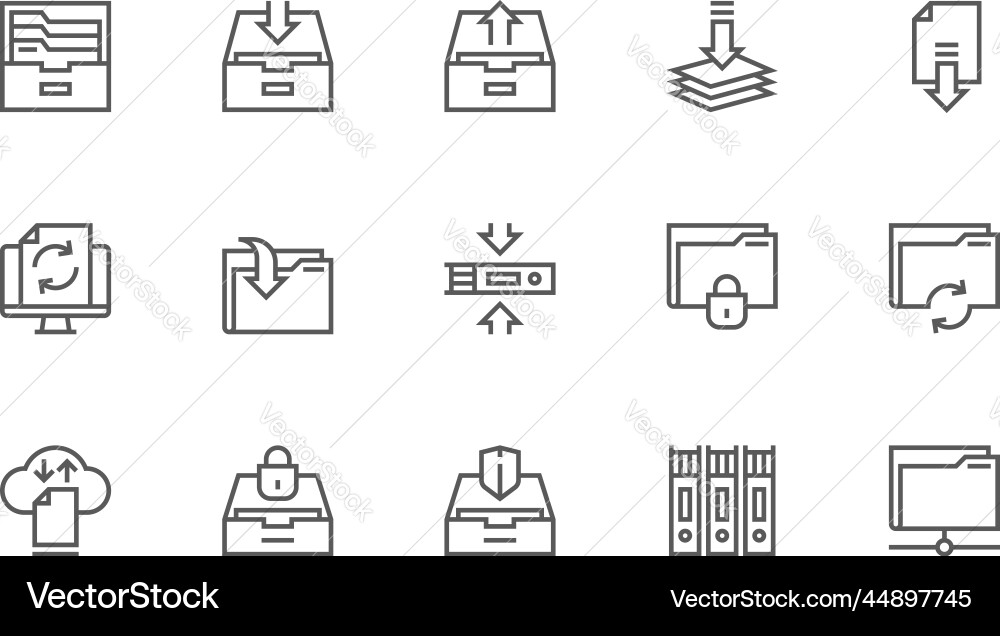 Archive and folders line icons set Archive and folders line icons set vector image
