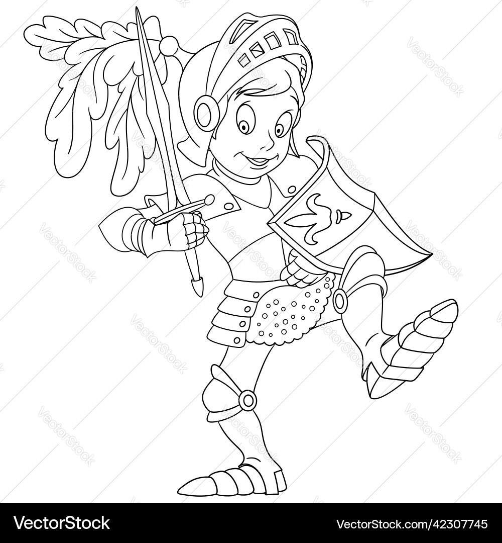 Cartoon boy knight coloring Cartoon boy knight coloring vector image