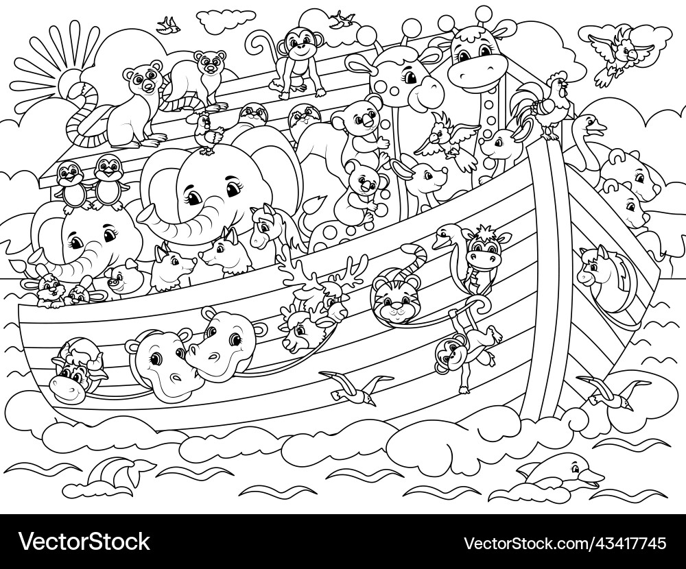 Christian bible story of noah s ark coloring book Christian bible story of noah s ark coloring book vector image