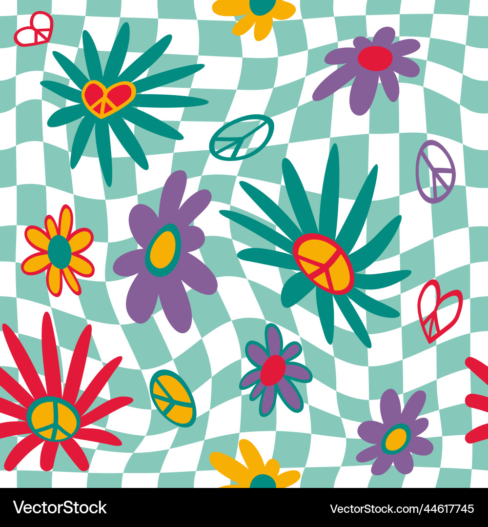 Retro flower pattern groovy checkered background Retro flower pattern groovy checkered background vector image