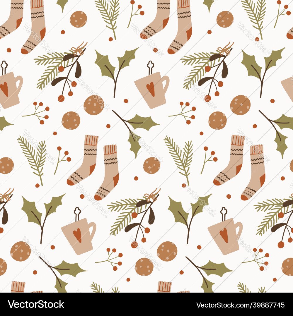 Retro seamless pattern with fir tree branches Retro seamless pattern with fir tree branches vector image