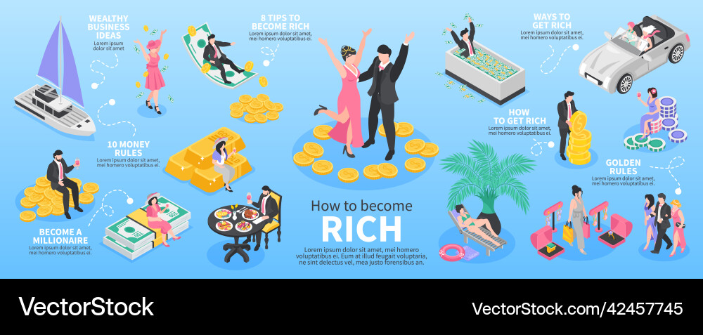 Rich people isometric infographics vector image