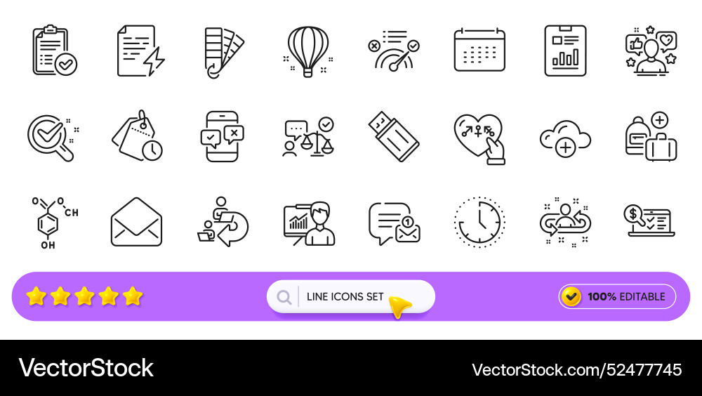 Time new message and influence line icons for web Time new message and influence line icons for web vector image
