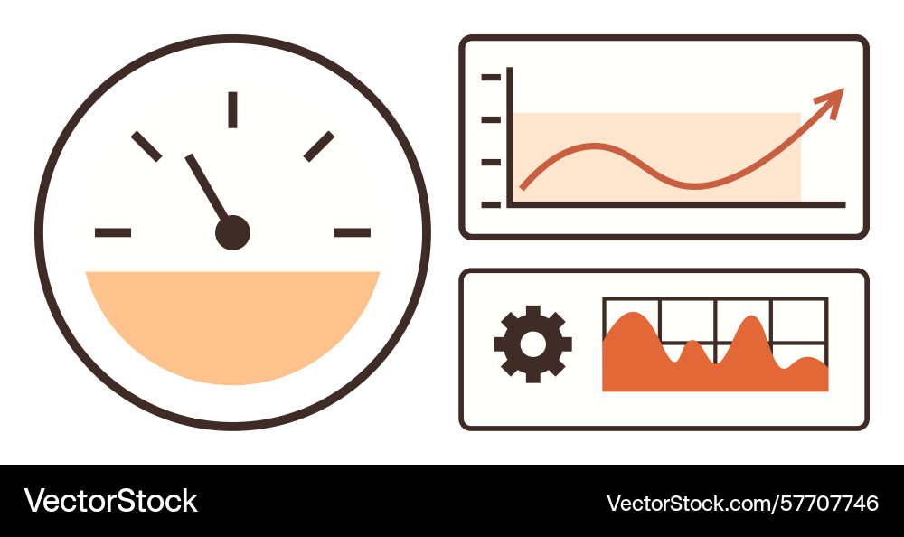 Data monitoring dashboard with speedometer vector image