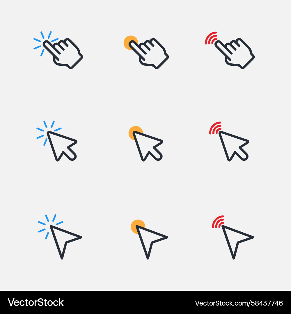 Hand Click Cursor Icon Set Vector Image