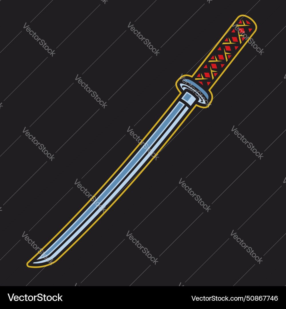 Katana sword object or element in colored Katana sword object or element in colored vector image