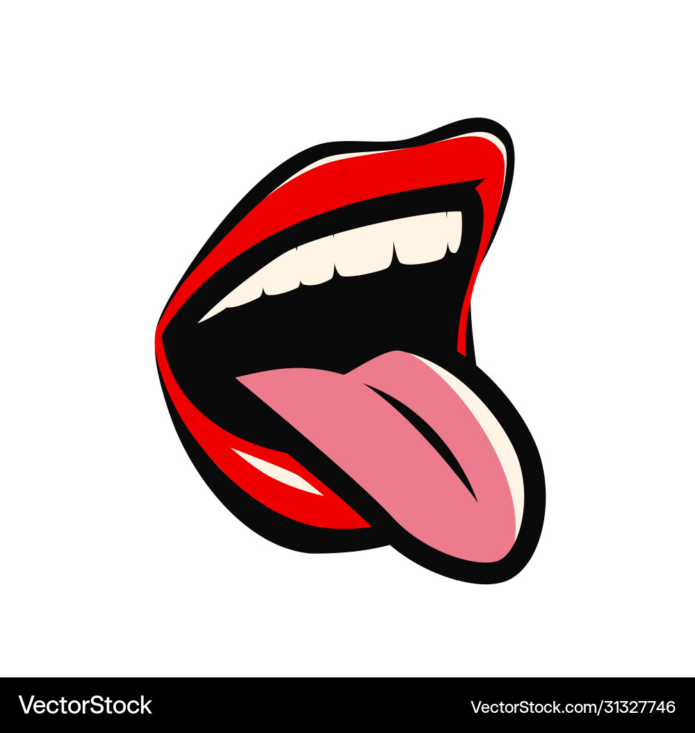 Mouth with red lips and tongue cartoon