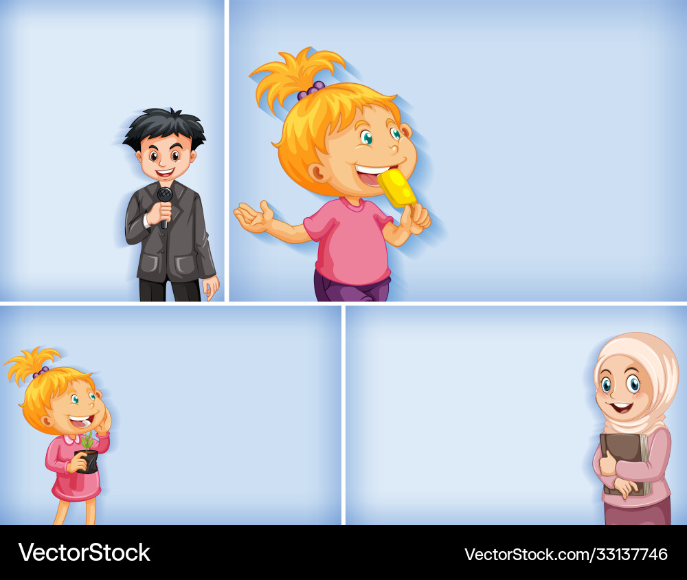 Set different kid characters on blue color Set different kid characters on blue color vector image