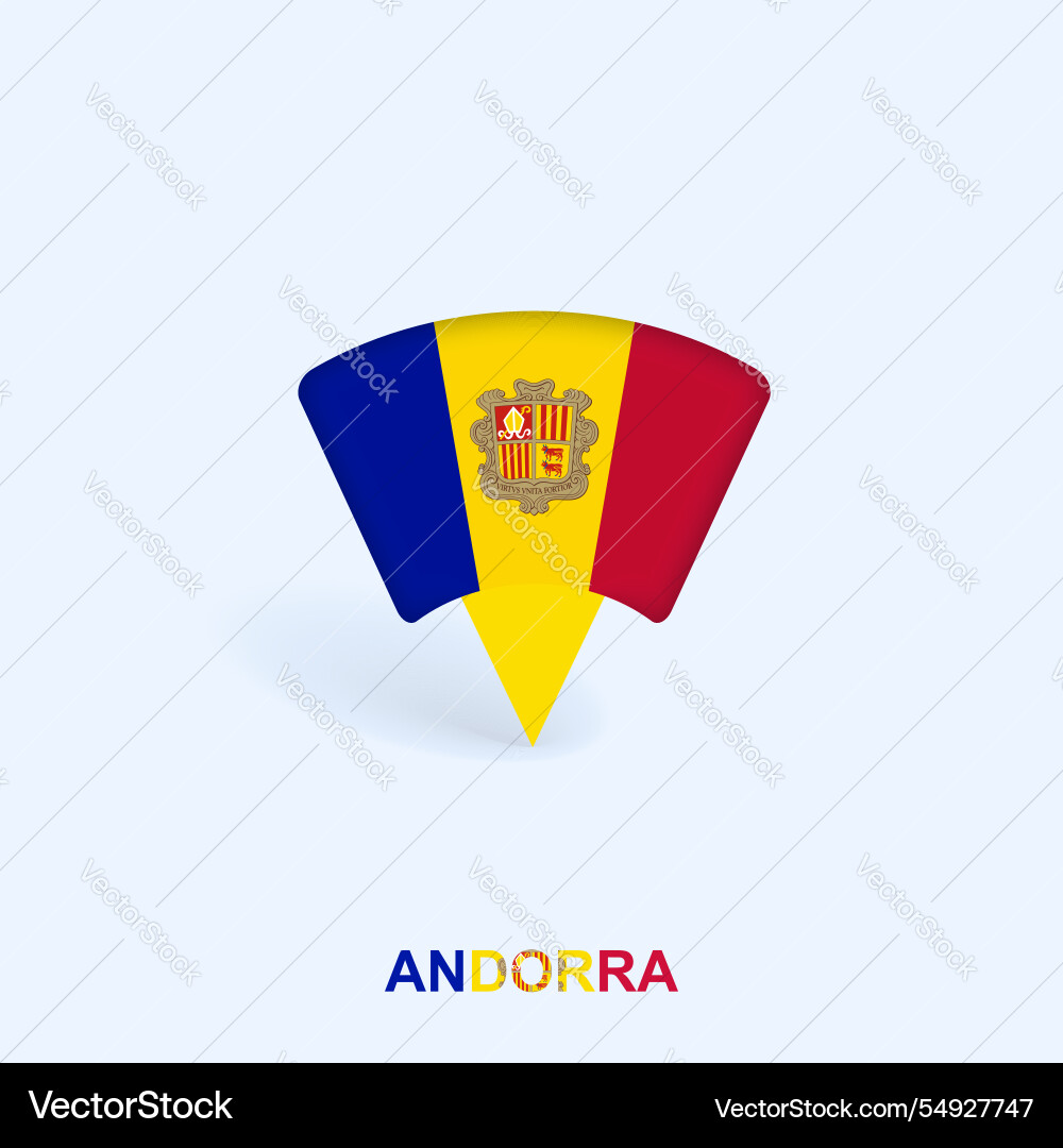 Andorra flag map pointer design with shadow vector image
