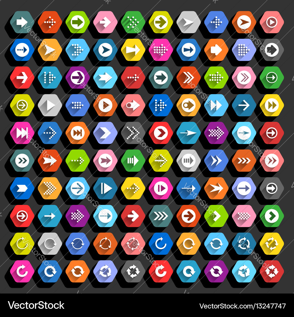 Flat arrow icon hexagon web button vector image