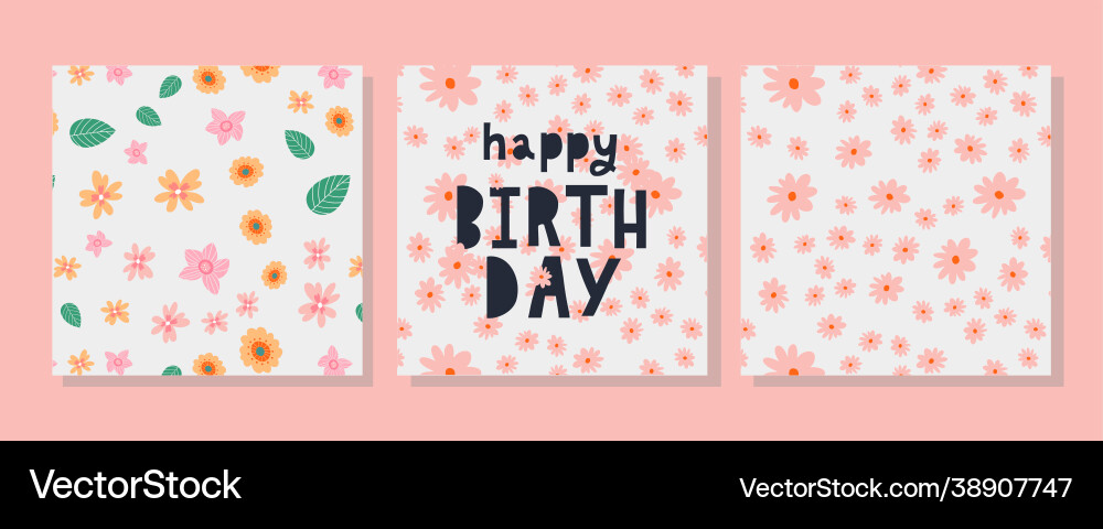 Happy birthday text flowers letter holiday banner vector image