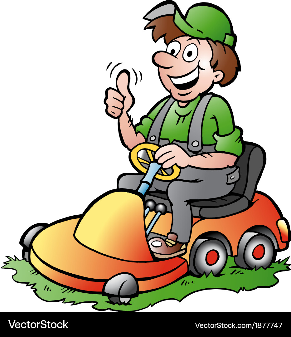 Happy Gardener Riding Lawnmower Vector Image