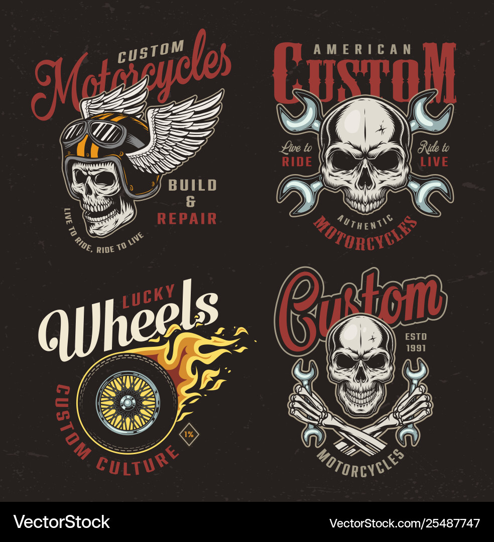 Motorcycle Emblems - Skull & Tools Vector Image
