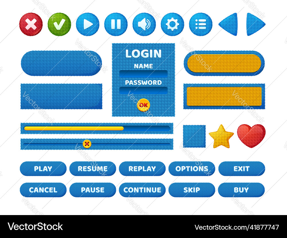 Set game menu elements textile woven texture icons Set game menu elements textile woven texture icons vector image