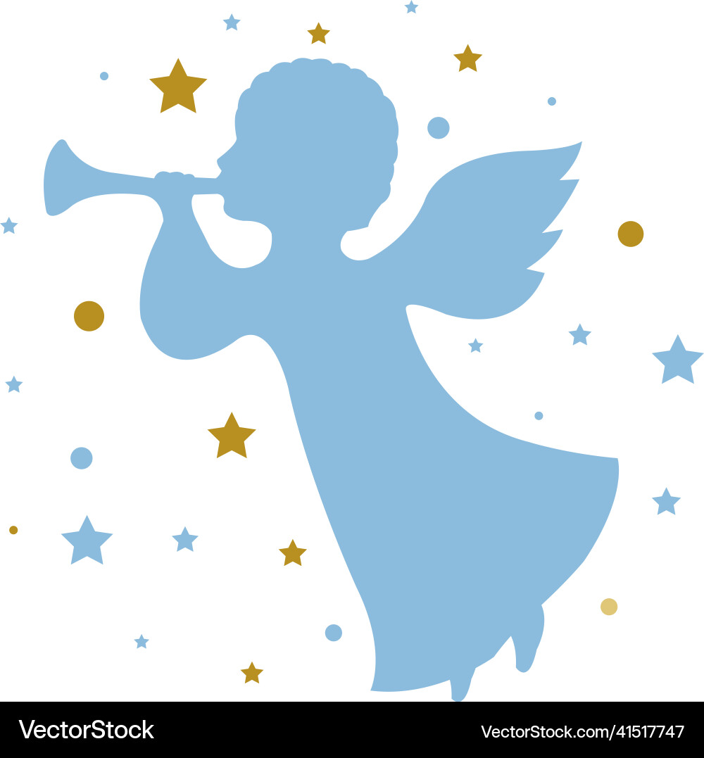 Silhouette angel with trumpet and stars isolated Silhouette angel with trumpet and stars isolated vector image