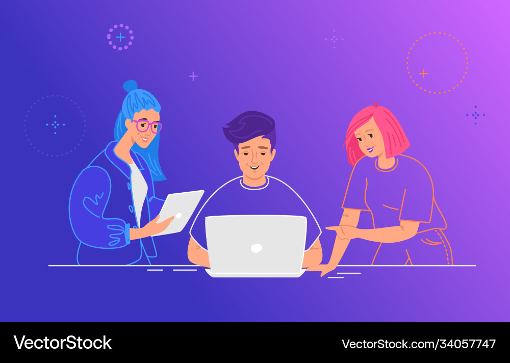 Three guys working as a team on new project Vector Image