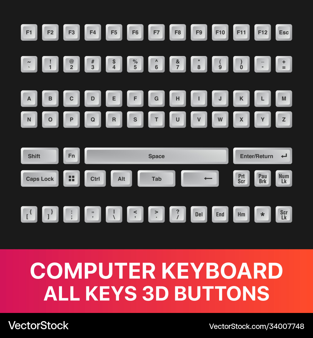 3D Keyboard Icons - All Keys Set vector image