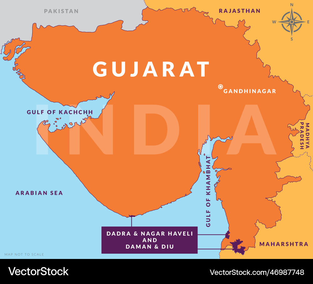 State of gujarat india with capital city State of gujarat india with capital city vector image