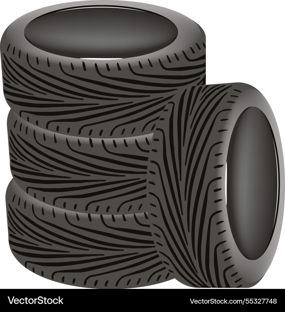 Three stacked tires with unique tread patterns Vector Image