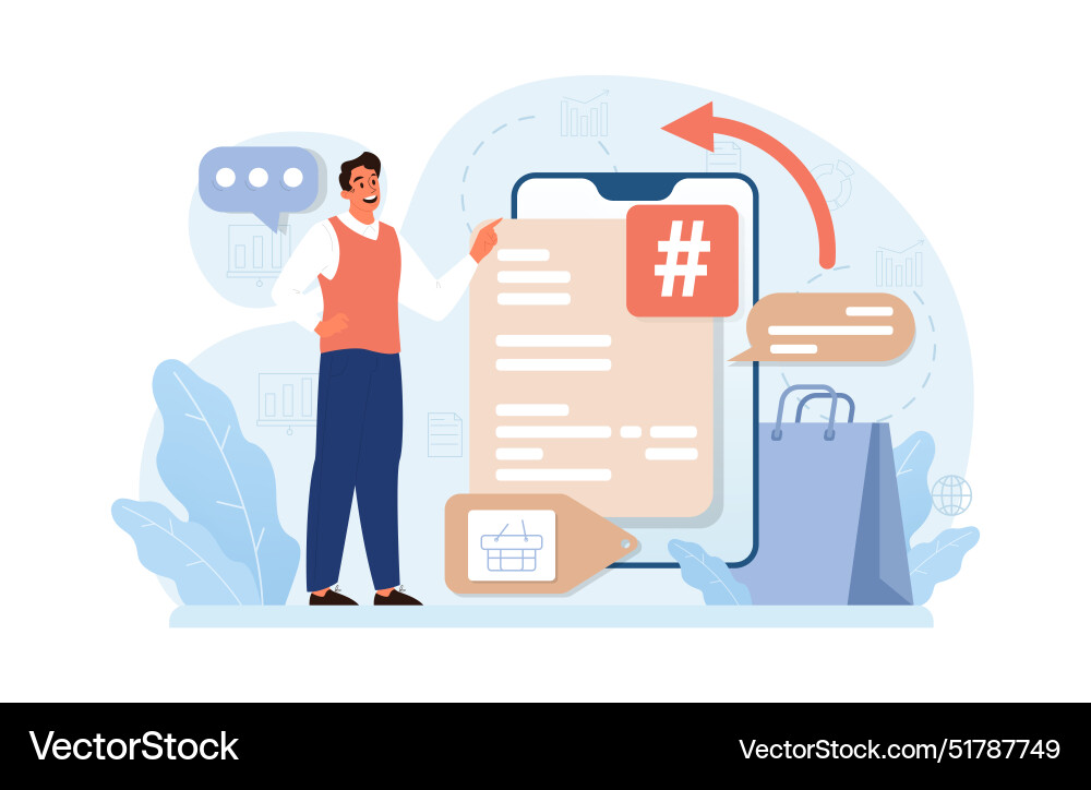 Hashtag character using digital device Hashtag character using digital device Vector Image