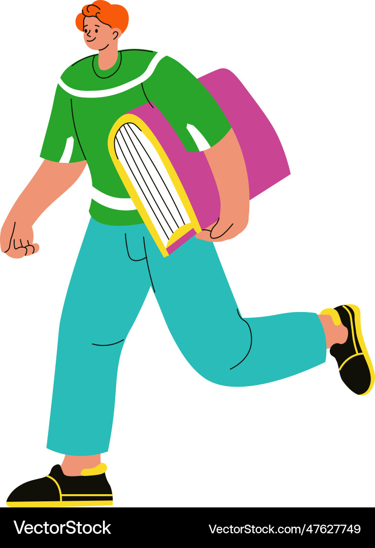 Man character with book in hand rushing or running Man character with book in hand rushing or running vector image