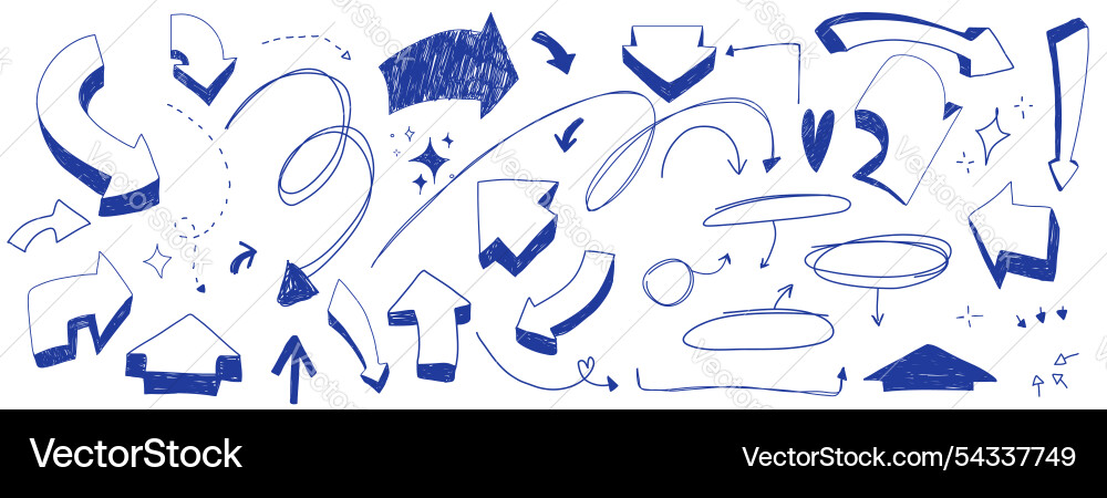 Set of handdrawn scribble arrows squiggly line Set of handdrawn scribble arrows squiggly line vector image