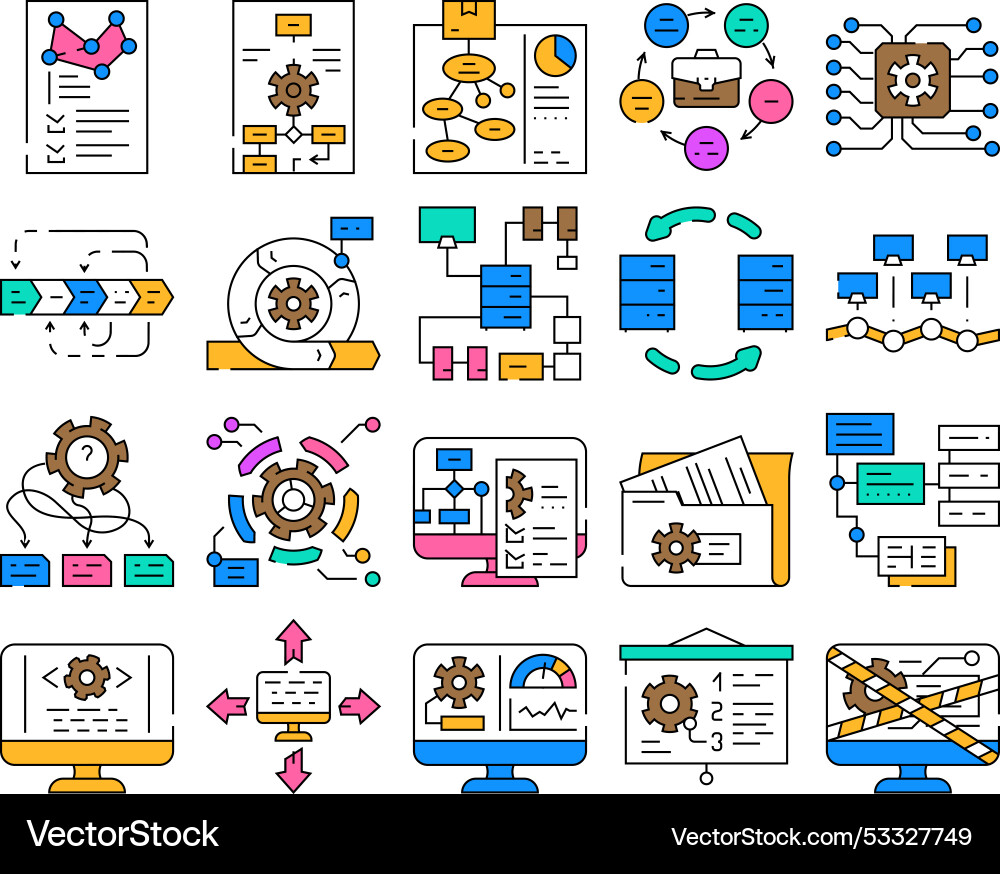 System analyst data business icons set System analyst data business icons set vector image