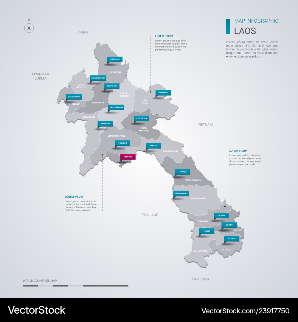 Laos map with infographic elements pointer marks Laos map with infographic elements pointer marks vector image