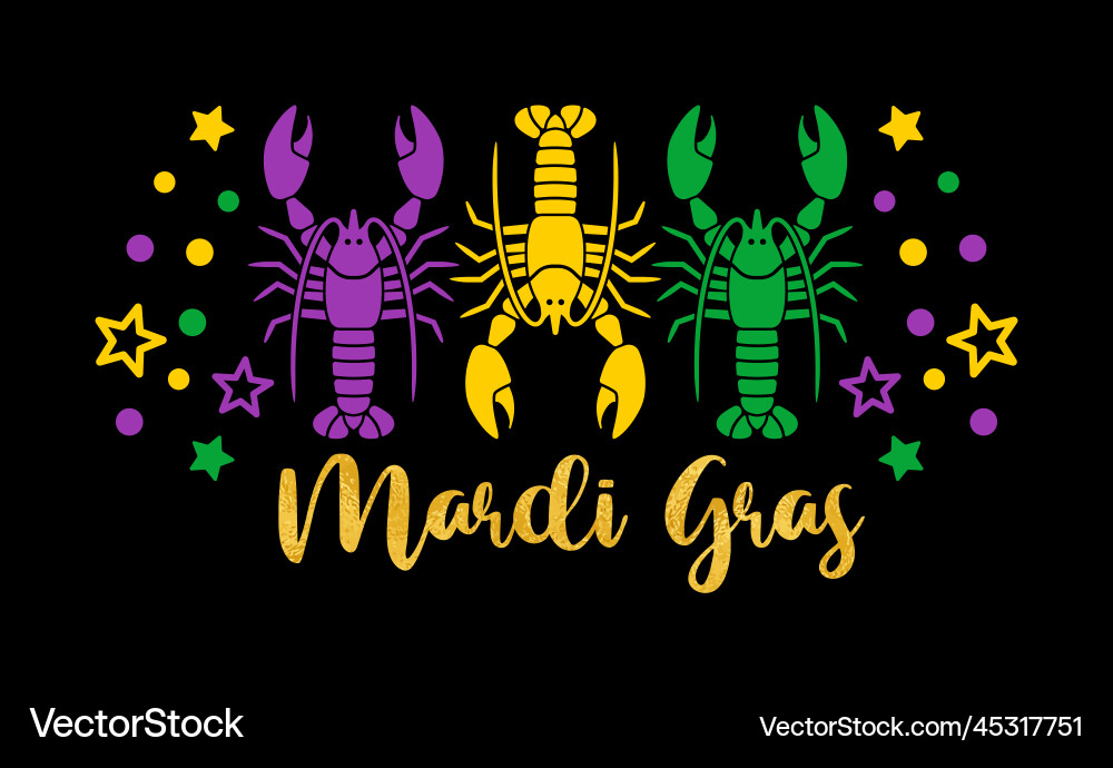 Mardi gras decor beads three lobsters 3 vector image