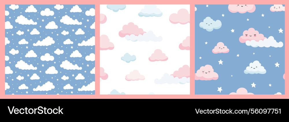 Set of seamless patterns cute clouds Set of seamless patterns cute clouds vector image