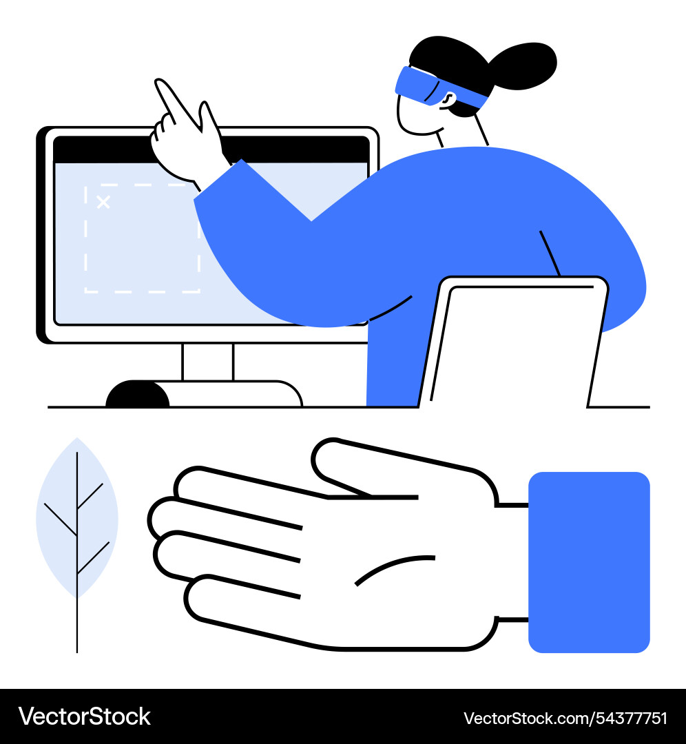 Virtual reality user interacting with digital Vector Image