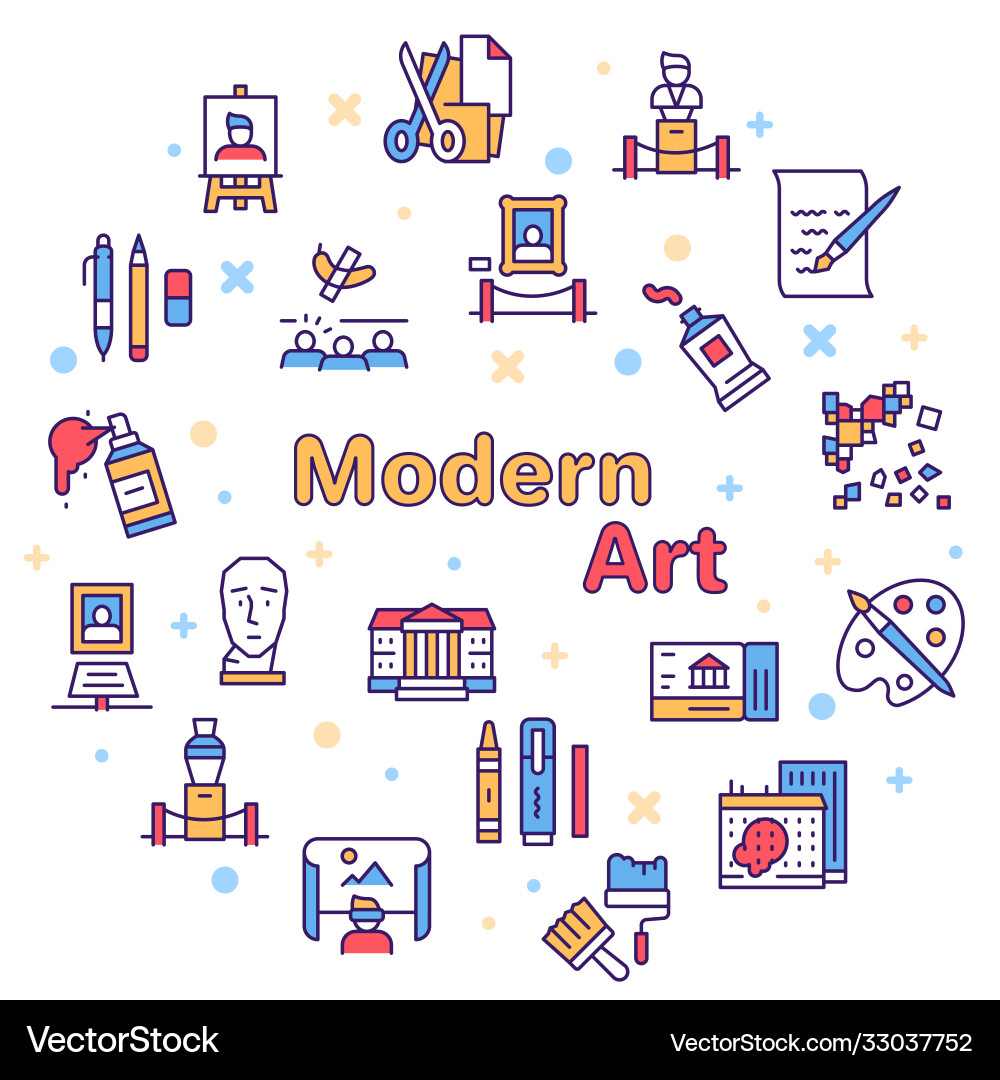 Art color linear icon set editable stroke Vector Image