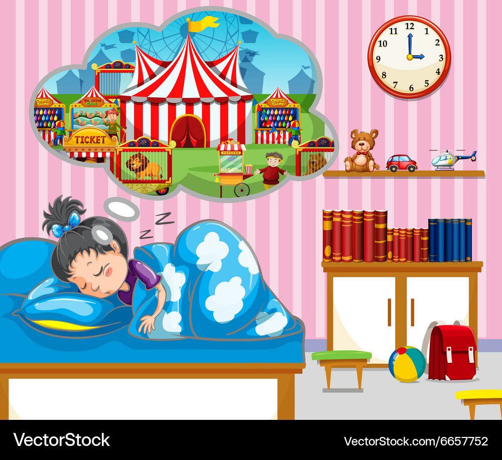 Girl Sleeping in Bed with Blanket Vector Image