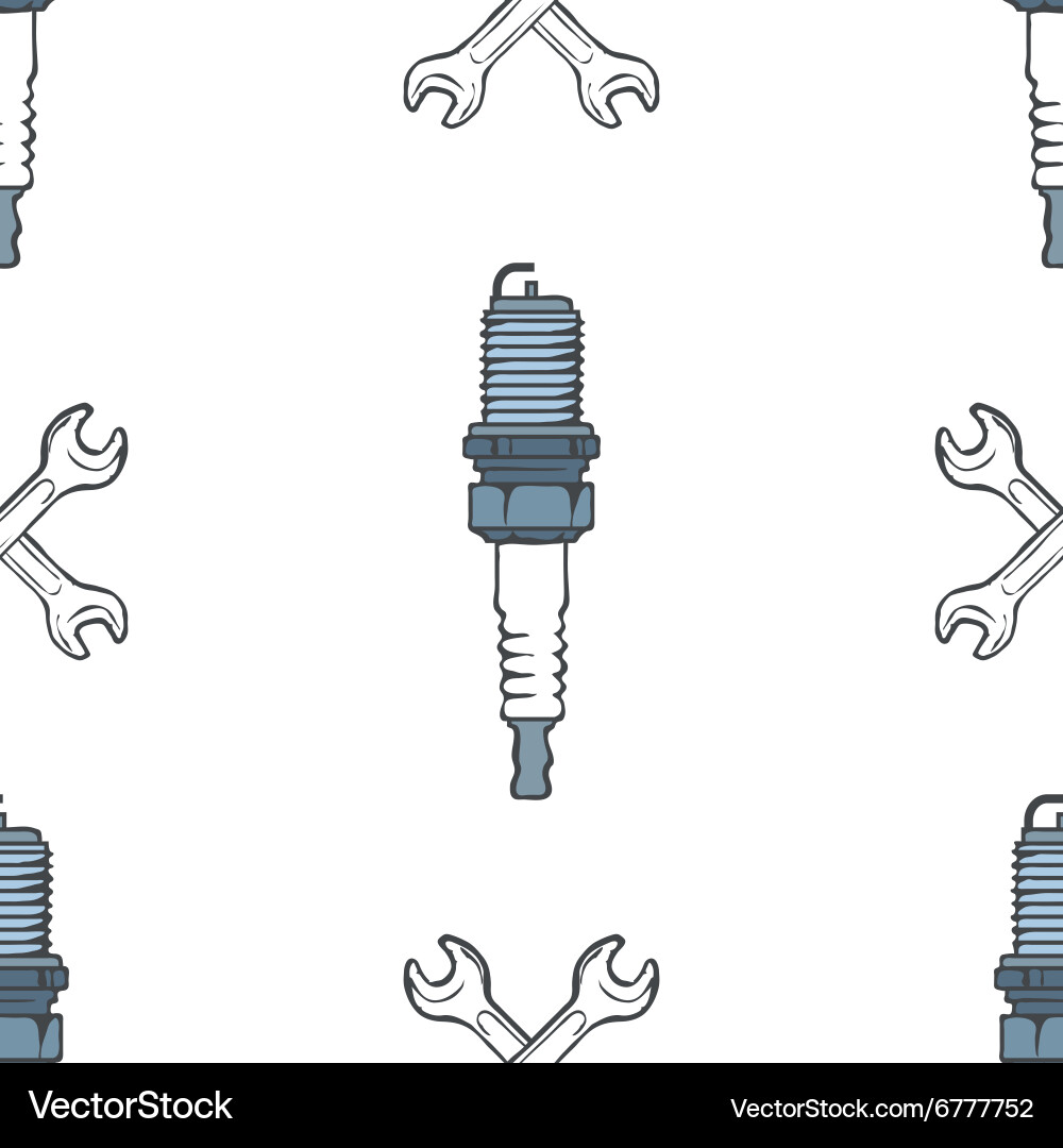 Spark plug with crossed wrenches seamless pattern Spark plug with crossed wrenches seamless pattern vector image