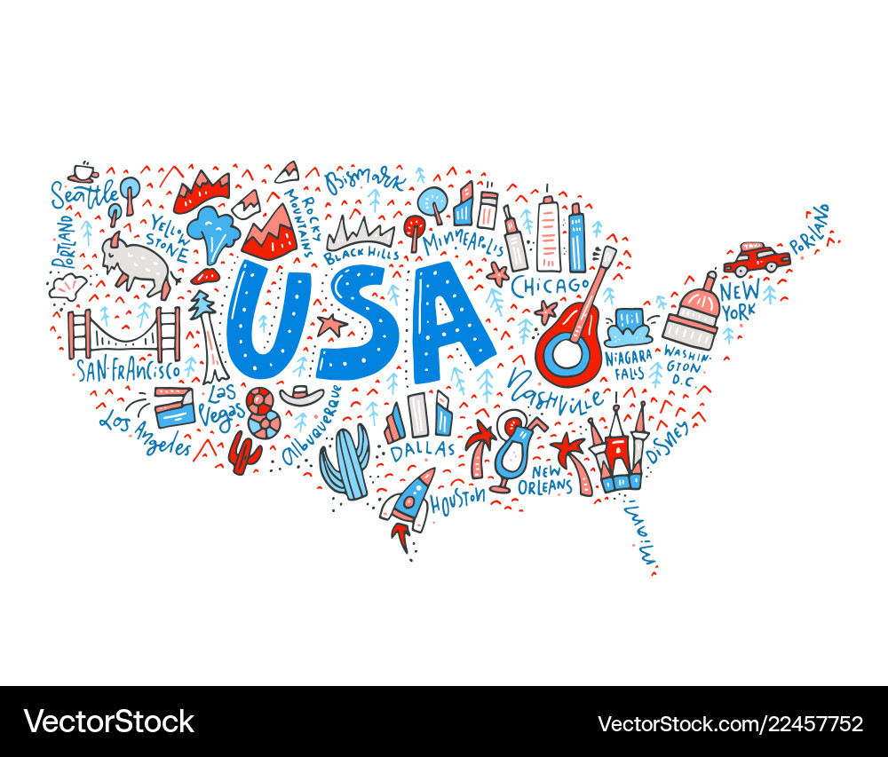 USA Landkarte Doodle Vektorbild