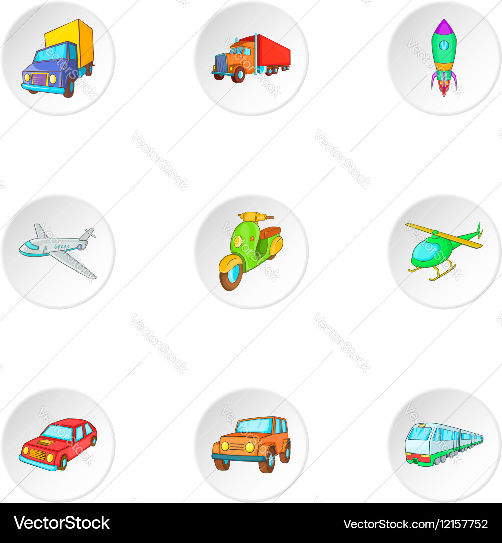 Vehicle icons set cartoon style vector image
