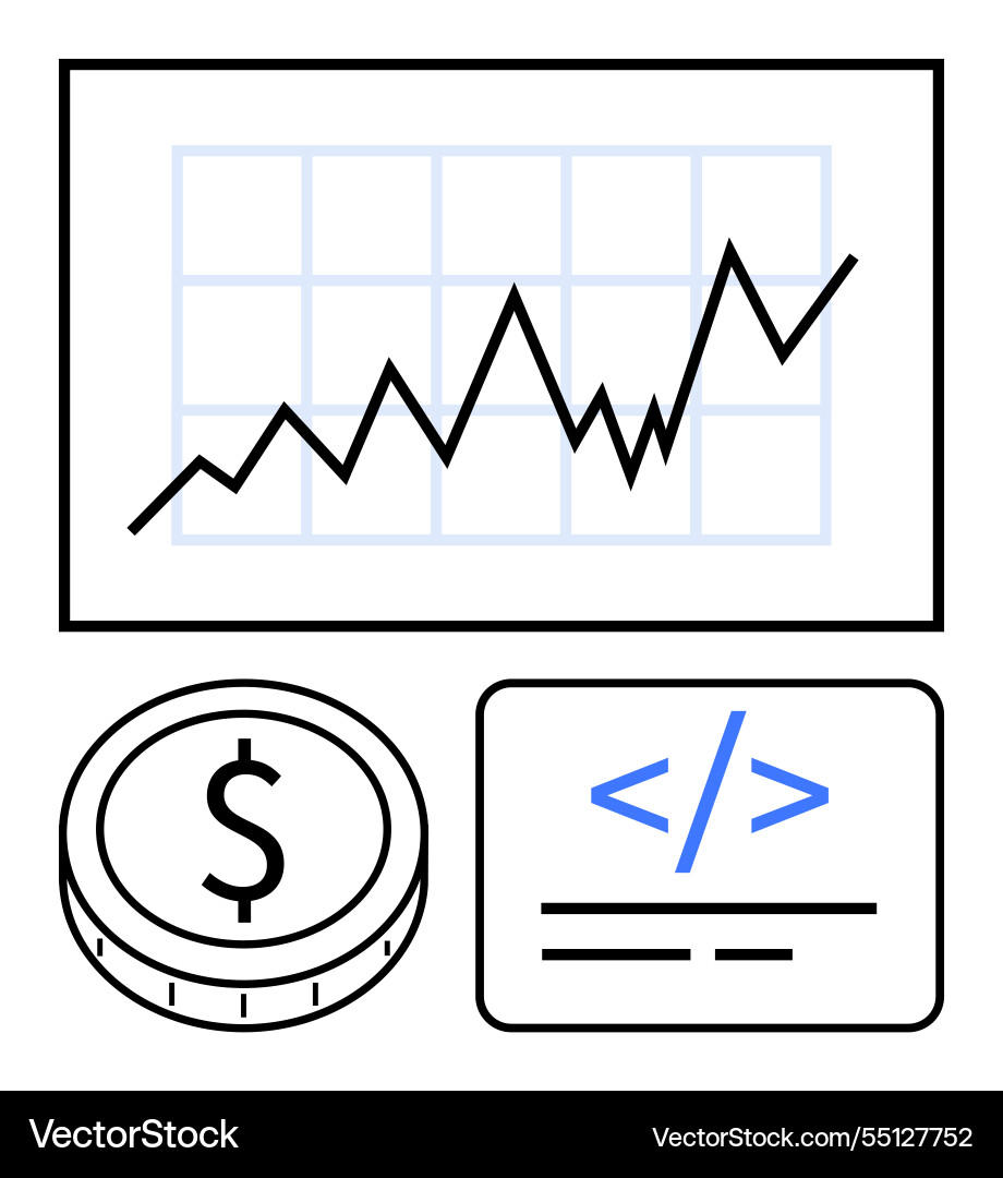 Wachstumsdiagramm mit Münz- und Code-Tag Wachstumsdiagramm mit Münz- und Code-Tag vektorbild