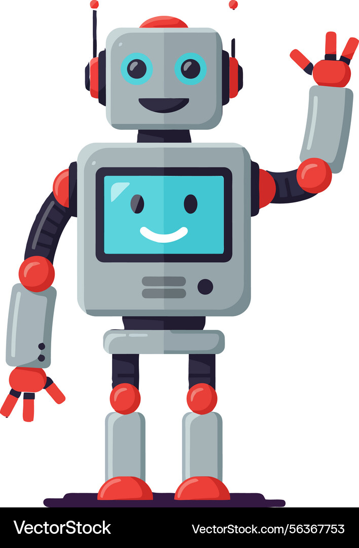 Friendly waving robot with smiling screen face Friendly waving robot with smiling screen face vector image