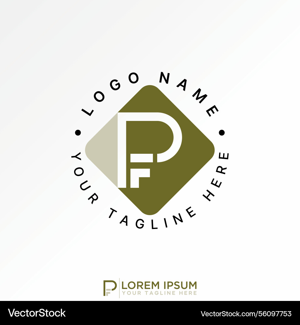 Initial pf or fp font line cut square monogram Vector Image