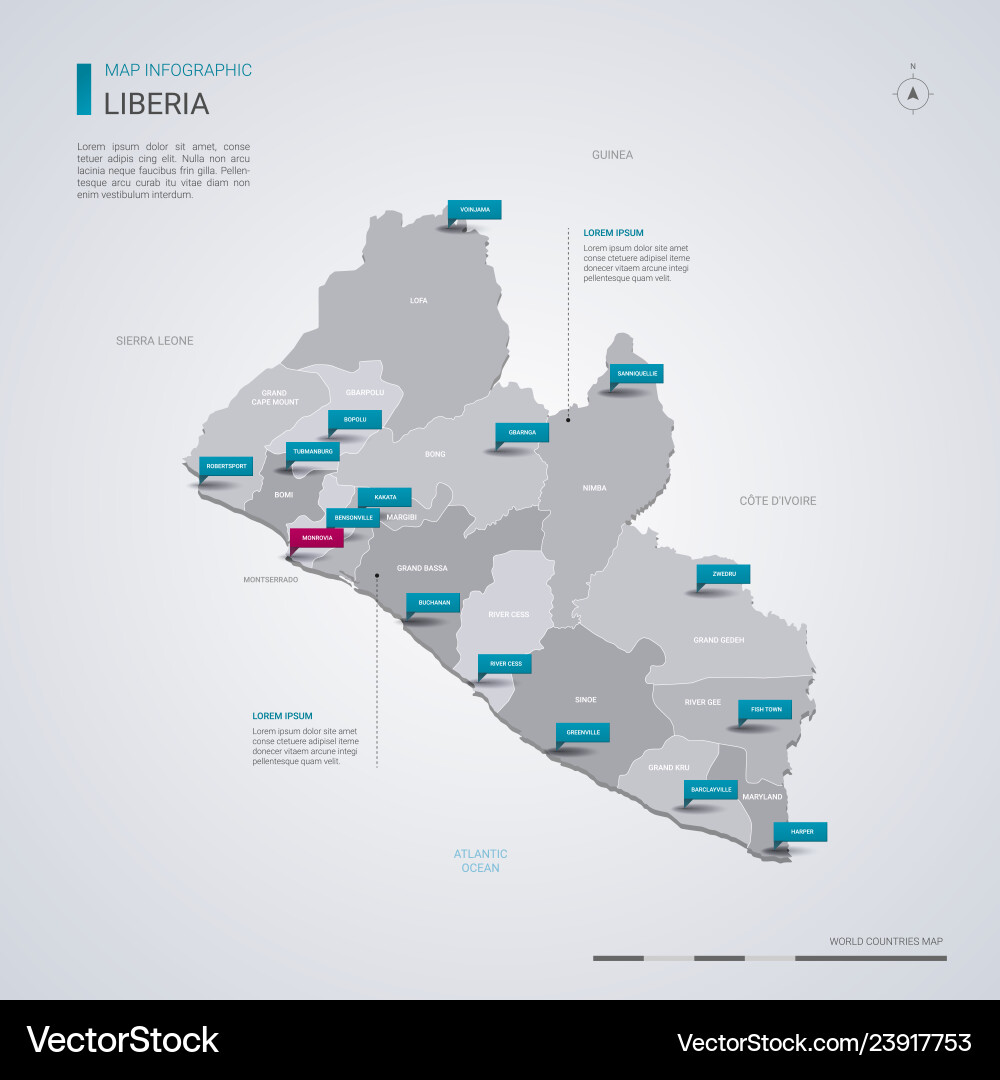 Liberia map with infographic elements pointer Liberia map with infographic elements pointer vector image
