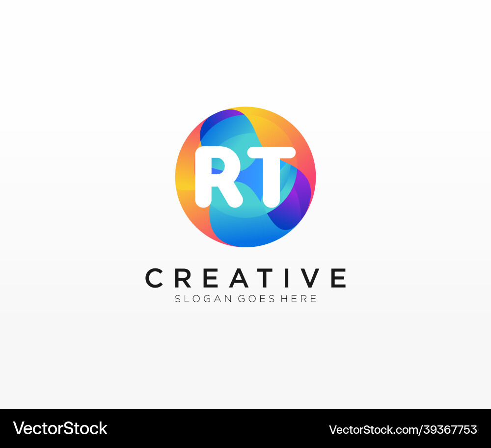 Rt initial logo with colorful circle template vector image