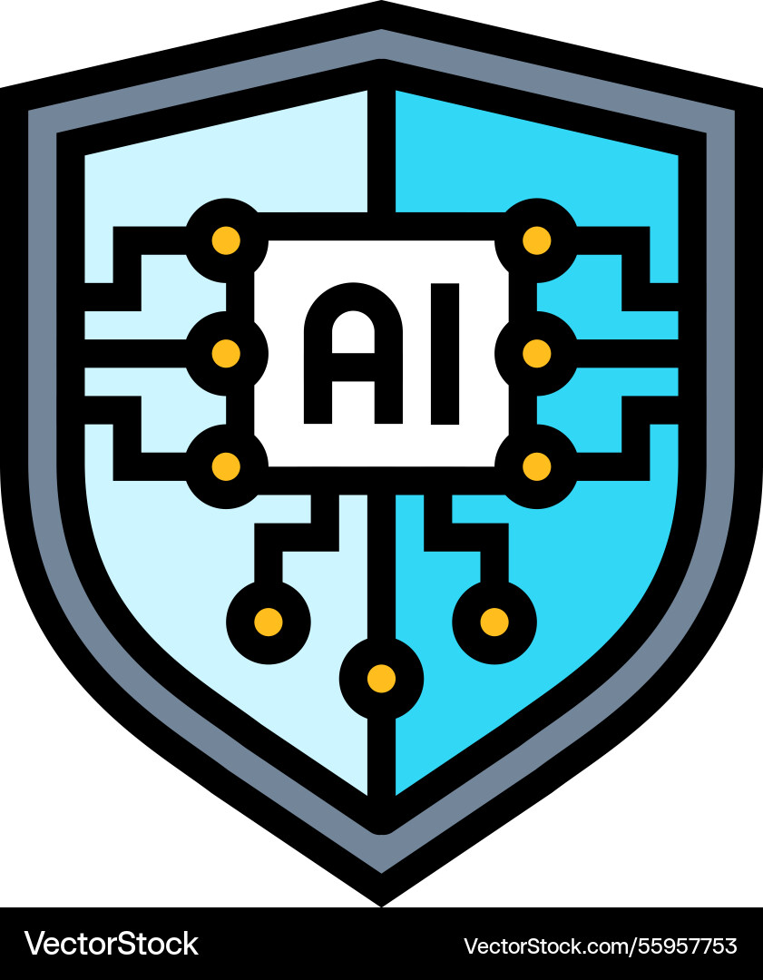 Security shield with ai deep learning color icon Vector Image