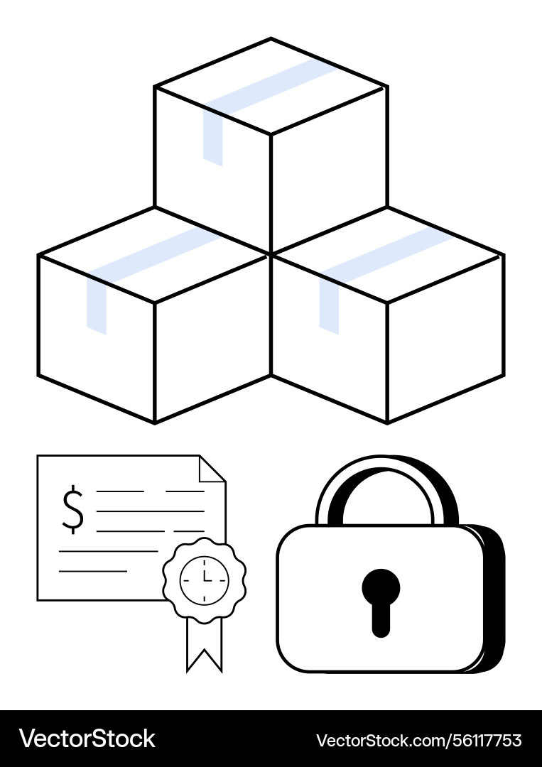 Stack of three boxes with a security lock vector image
