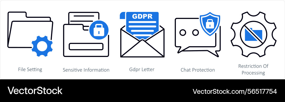 A set of 5 gdpr icons as file setting sensitive vector image