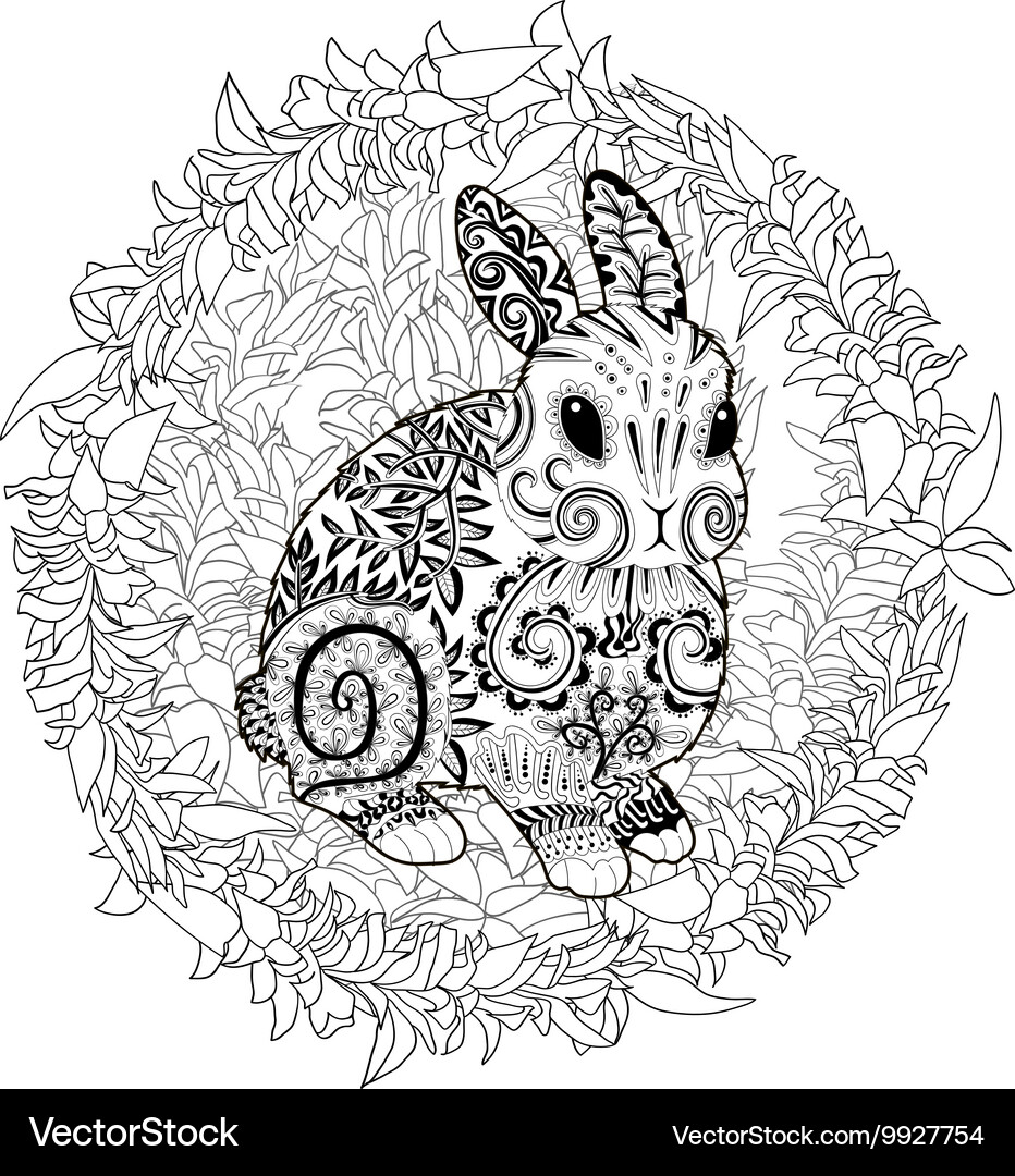 High detail patterned rabbit in entangle style Vector Image