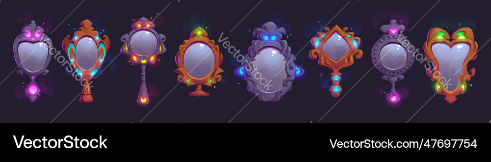 Magic princess mirror with glow frame cartoon Vector Image