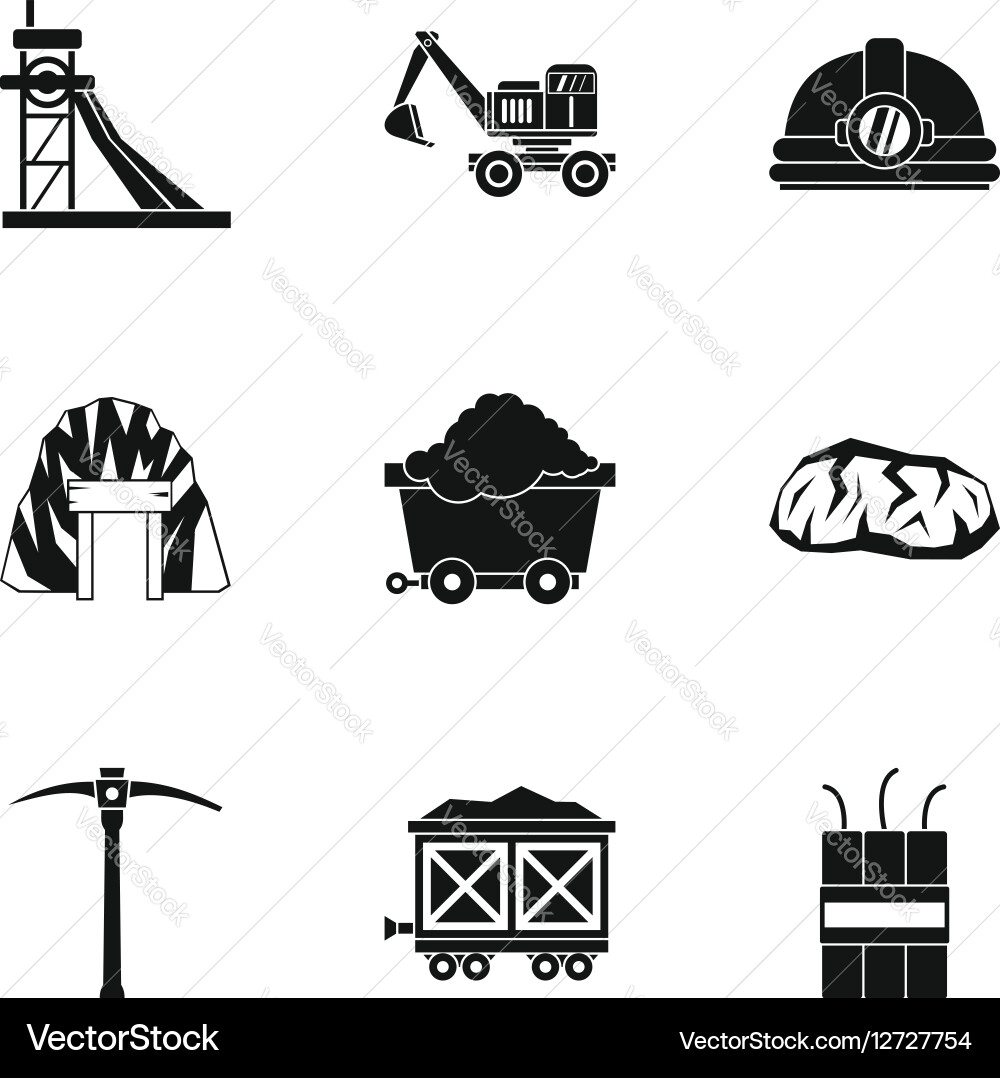Mining activities icons set simple style Vector Image